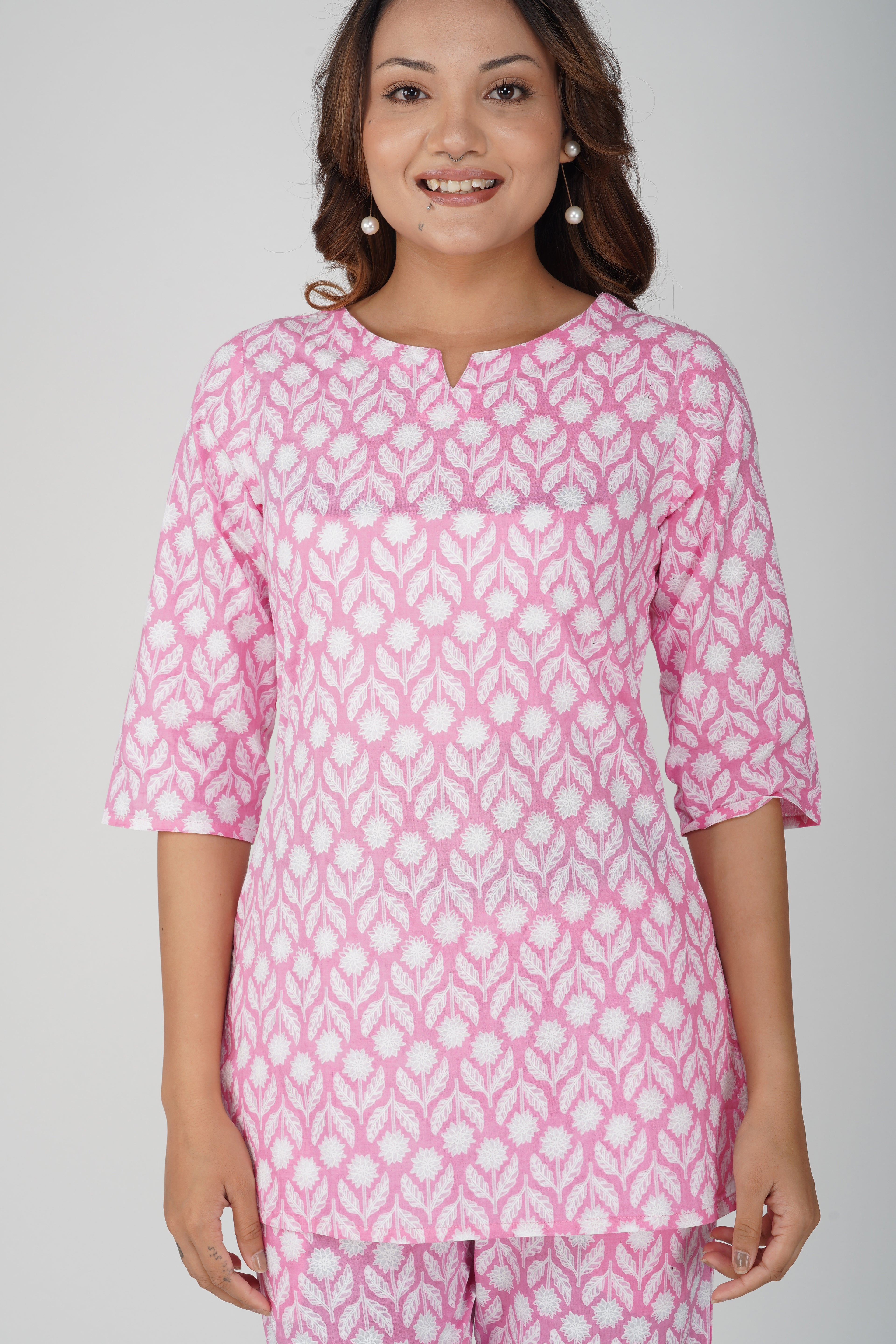 Light Pink Cotton Printed Pyjama Set