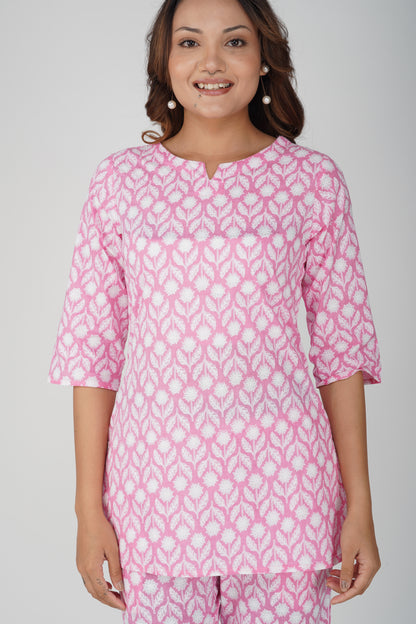 Light Pink Cotton Printed Pyjama Set