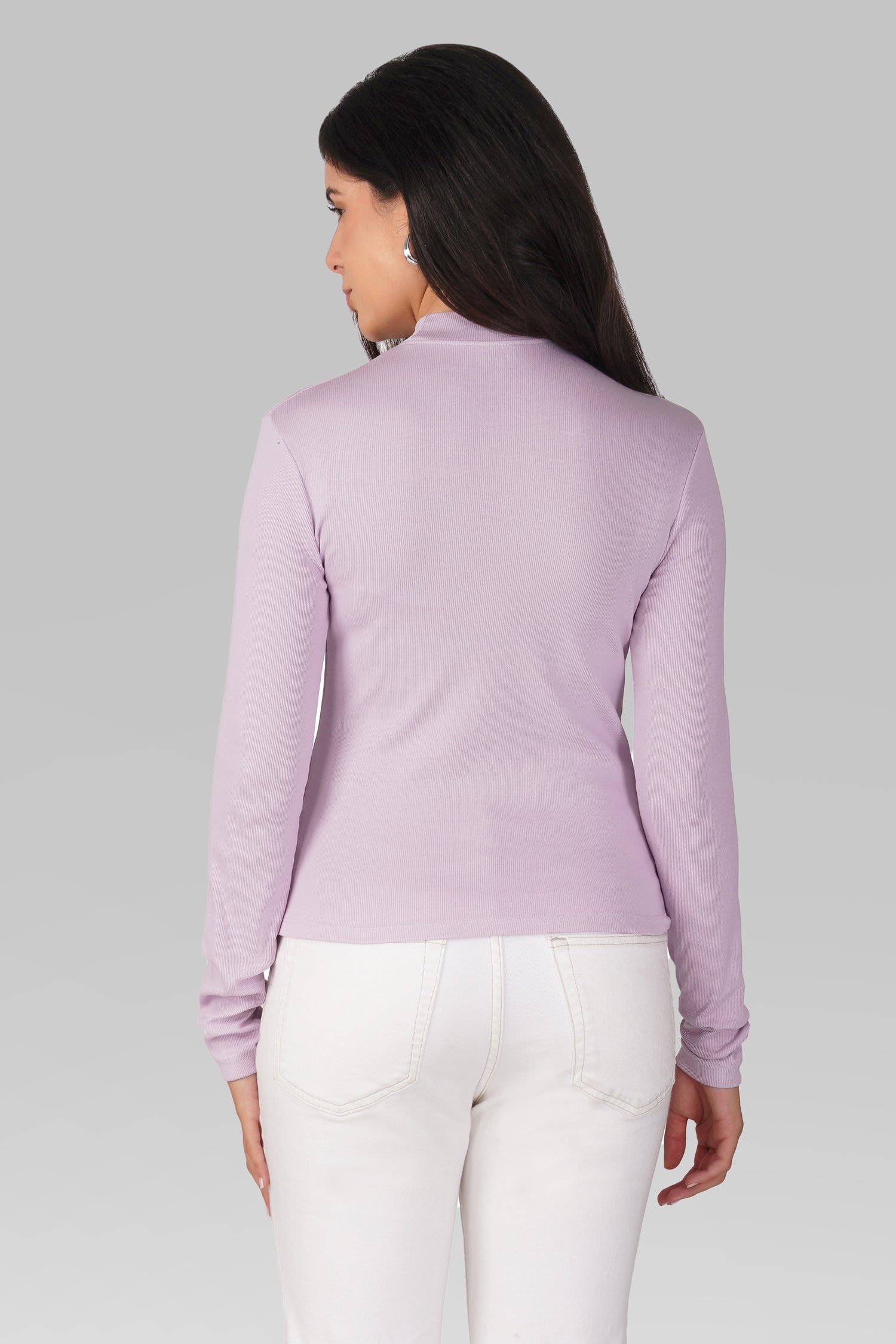 Lavender Ribbed Mock Neck Long Sleeve Top
