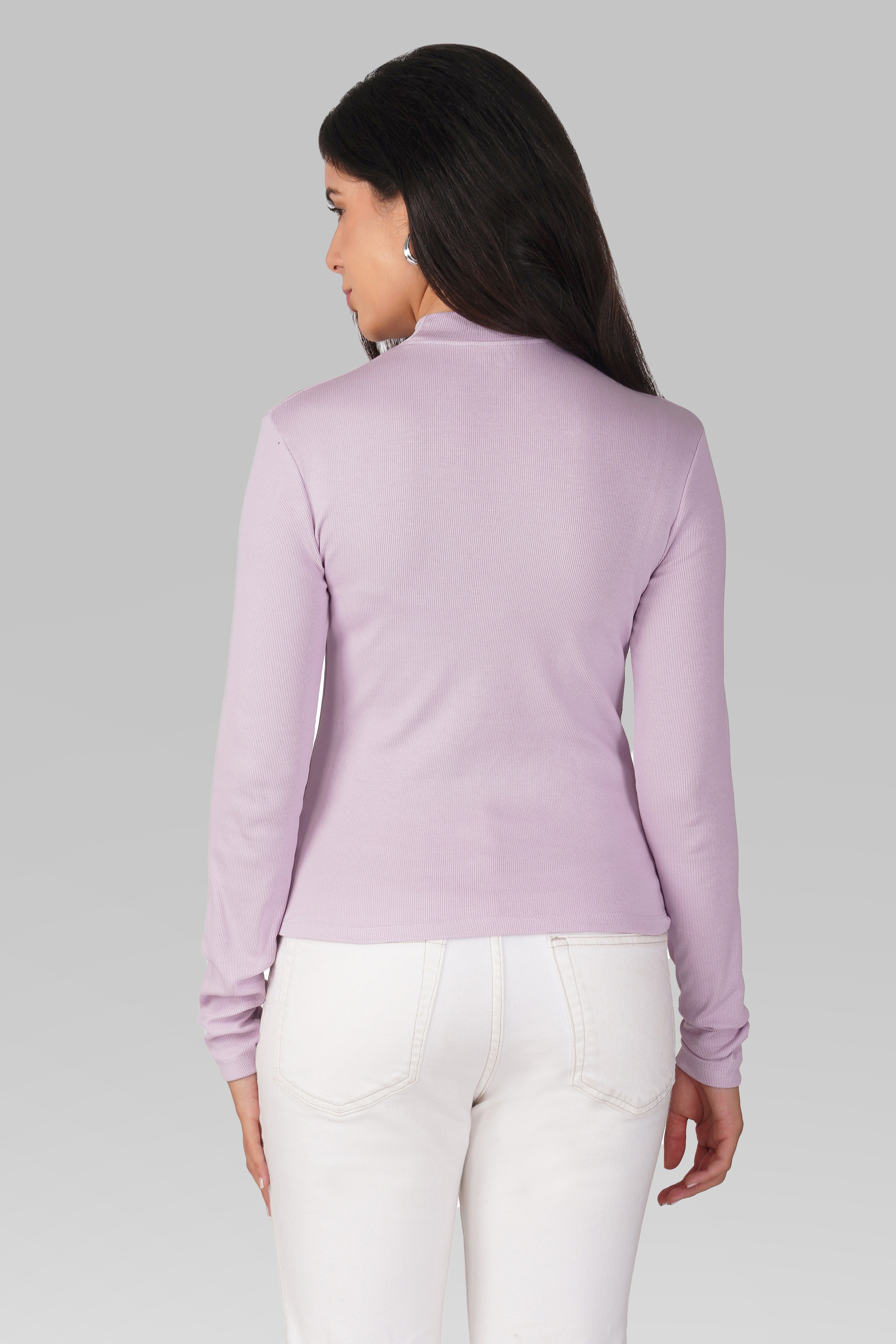 Lavender Ribbed Mock Neck Long Sleeve Top