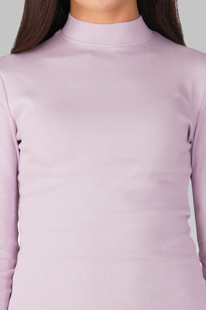 Lavender Ribbed Mock Neck Long Sleeve Top