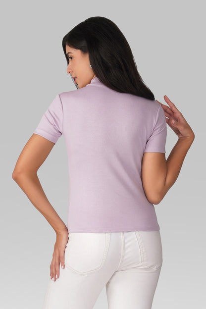 Lavender Ribbed Mock Neck Short Sleeve Top
