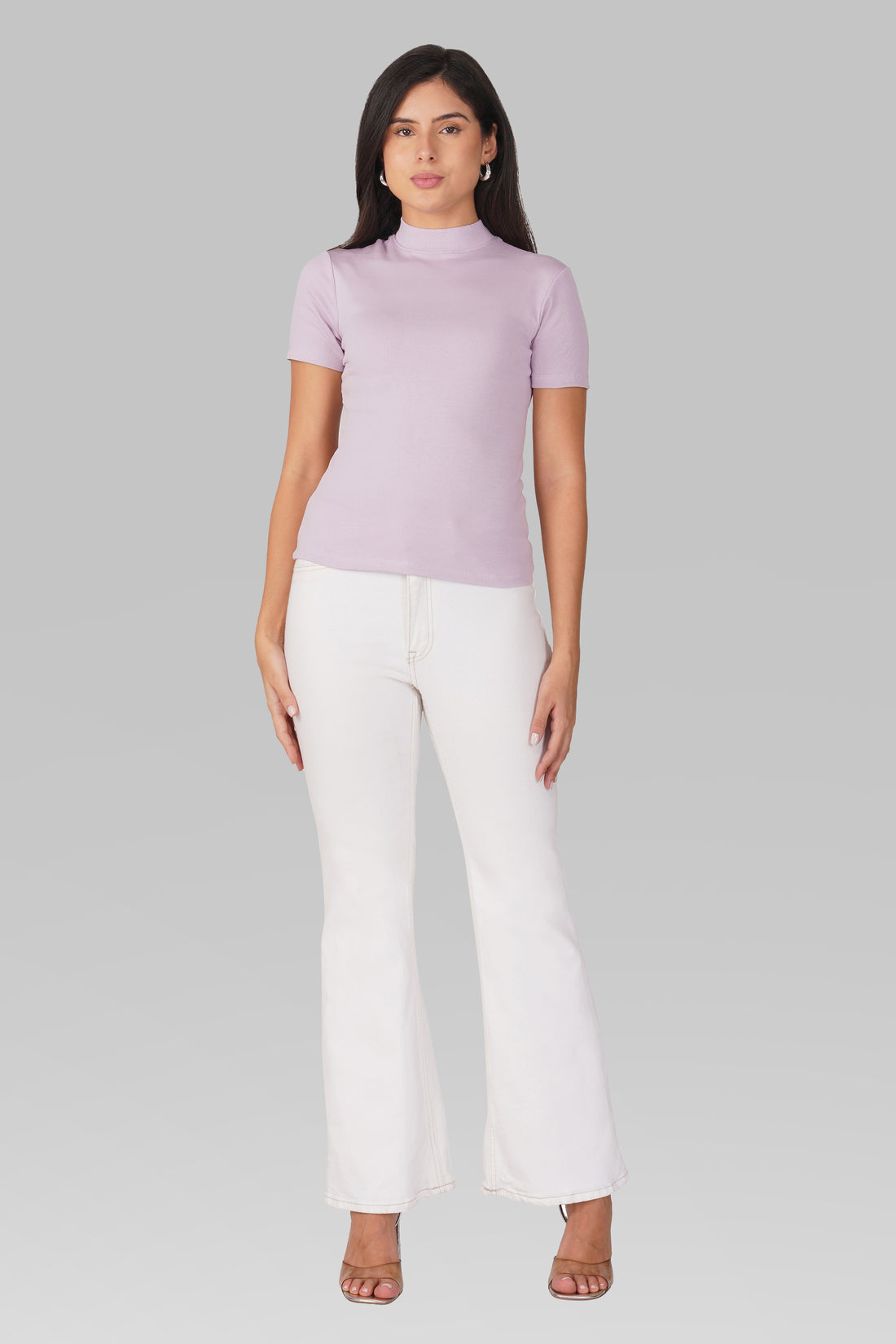 Lavender Ribbed Mock Neck Short Sleeve Top