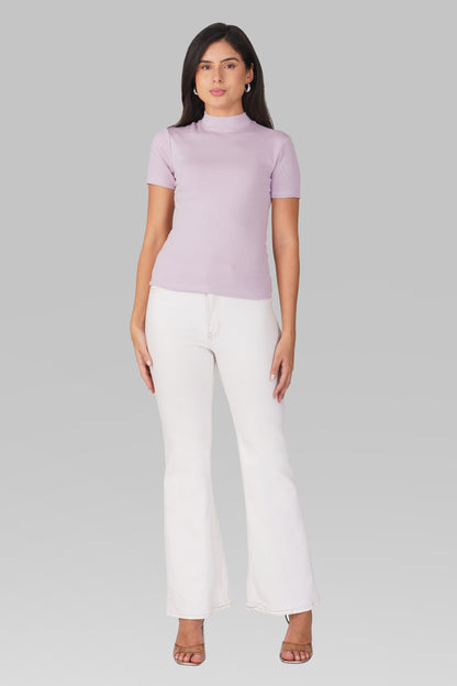 Lavender Ribbed Mock Neck Short Sleeve Top