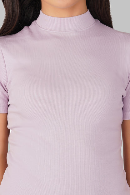 Lavender Ribbed Mock Neck Short Sleeve Top