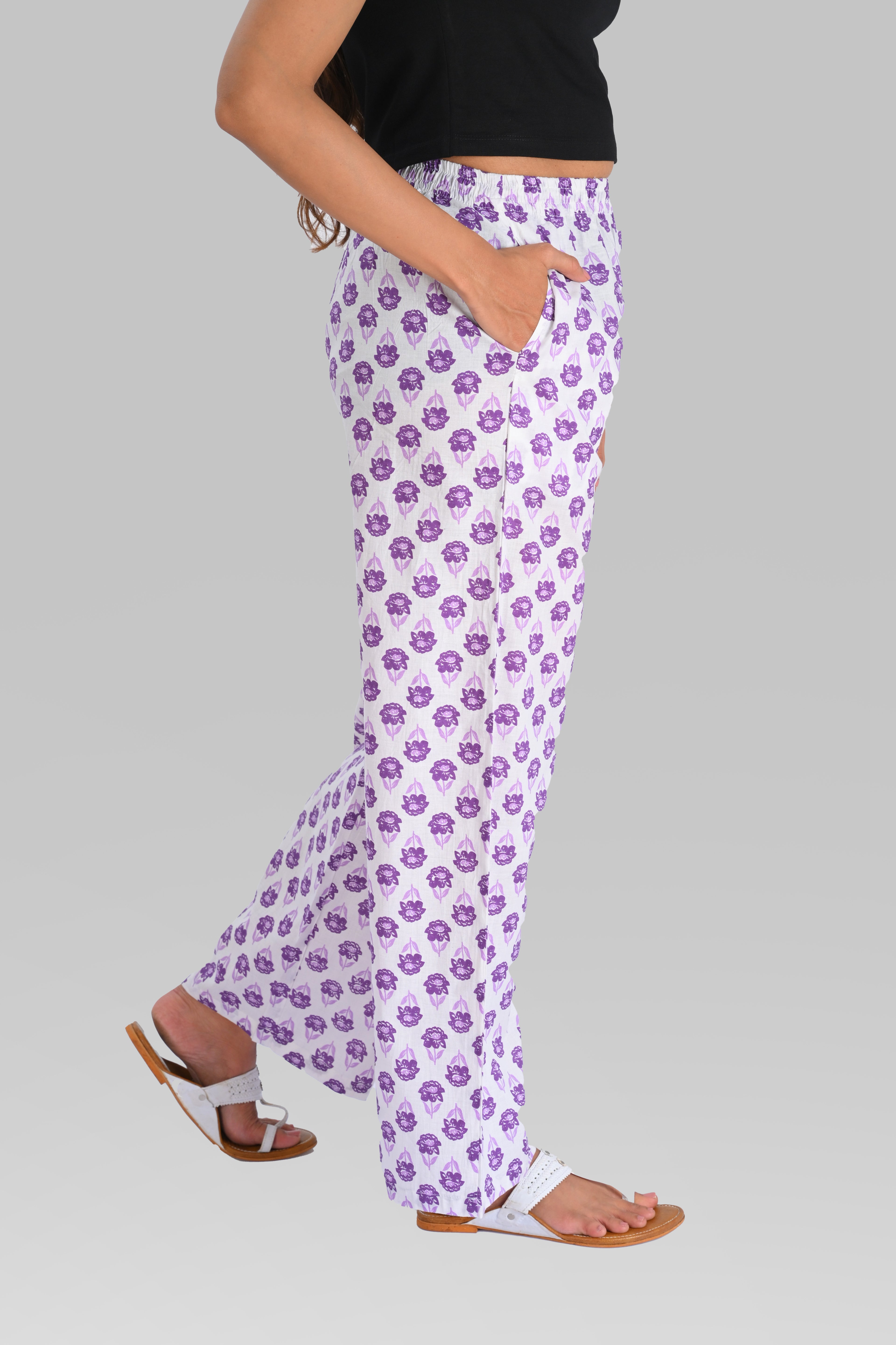 Lavender Purple Cotton Printed Kurta Set