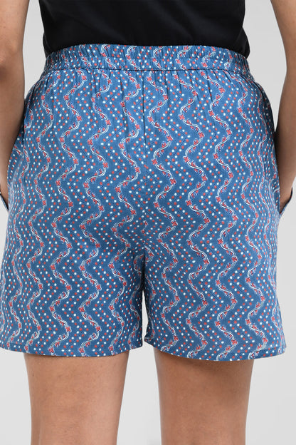 Light Navy Blue Cotton Printed Shorts
