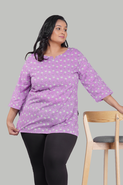 Light Pastel Purple Plus Size Cotton Printed Kurti