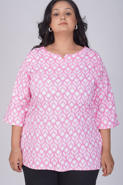 Light Pink Plus Size Cotton Printed Kurti