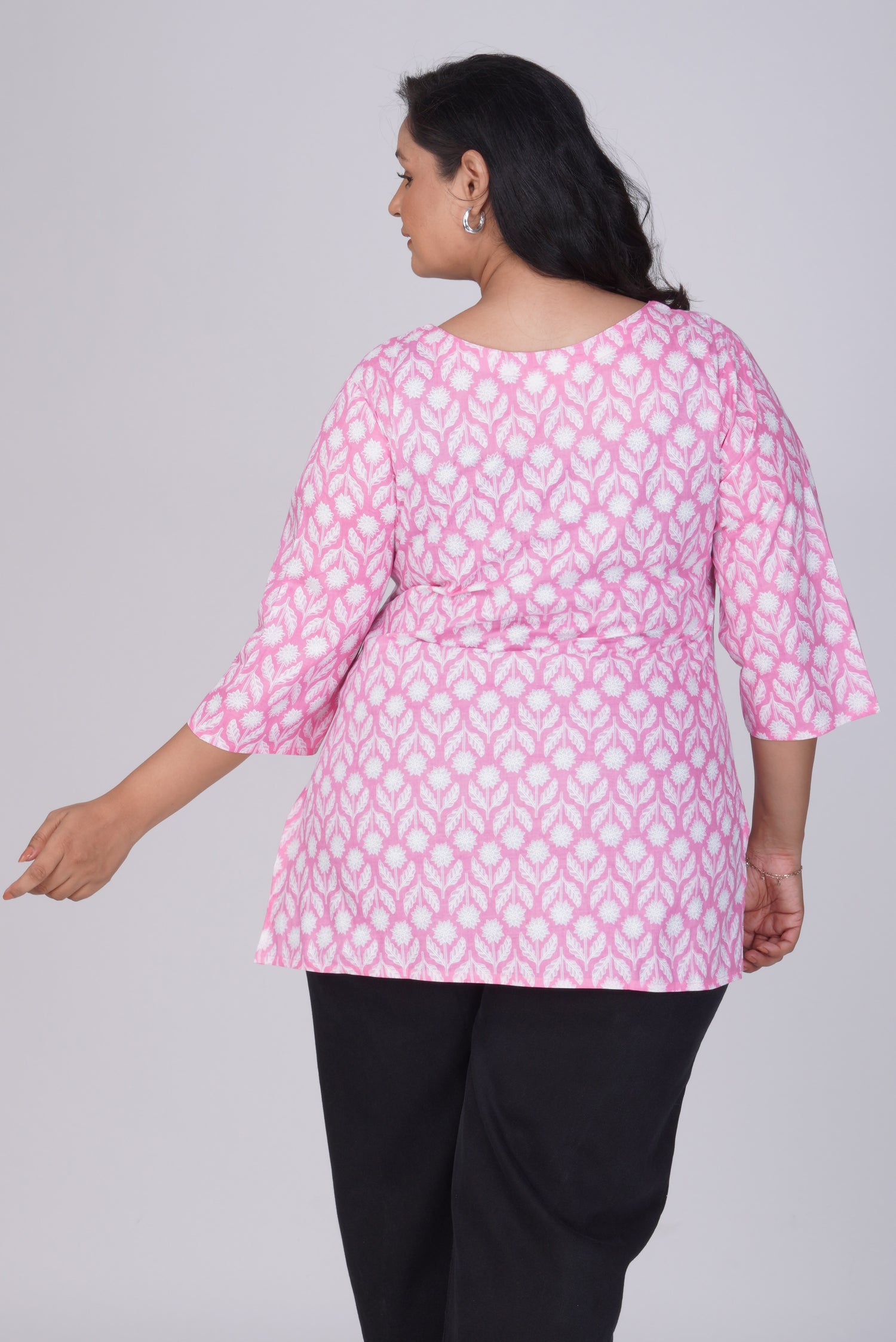 Light Pink Plus Size Cotton Printed Kurti