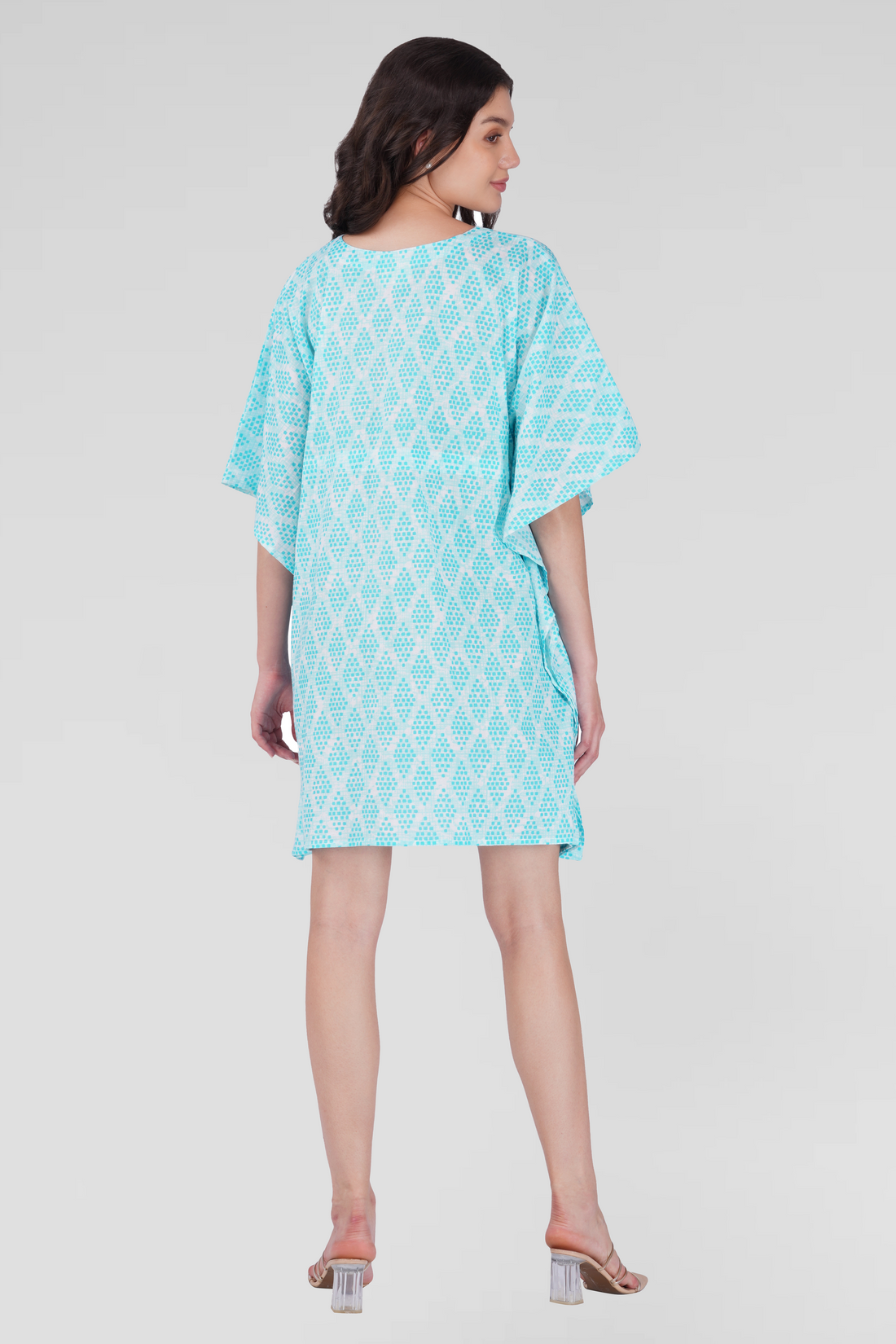 Light Blue Cotton Printed Kaftan Top