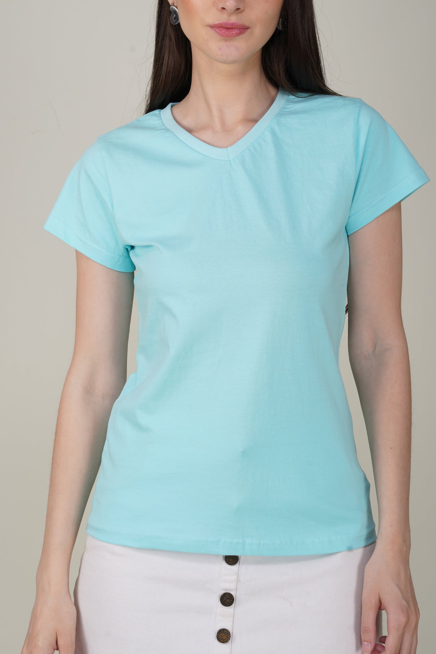 Light Blue Cotton V-Neck T-Shirt