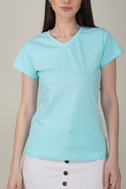 Light Blue Cotton V-Neck T-Shirt