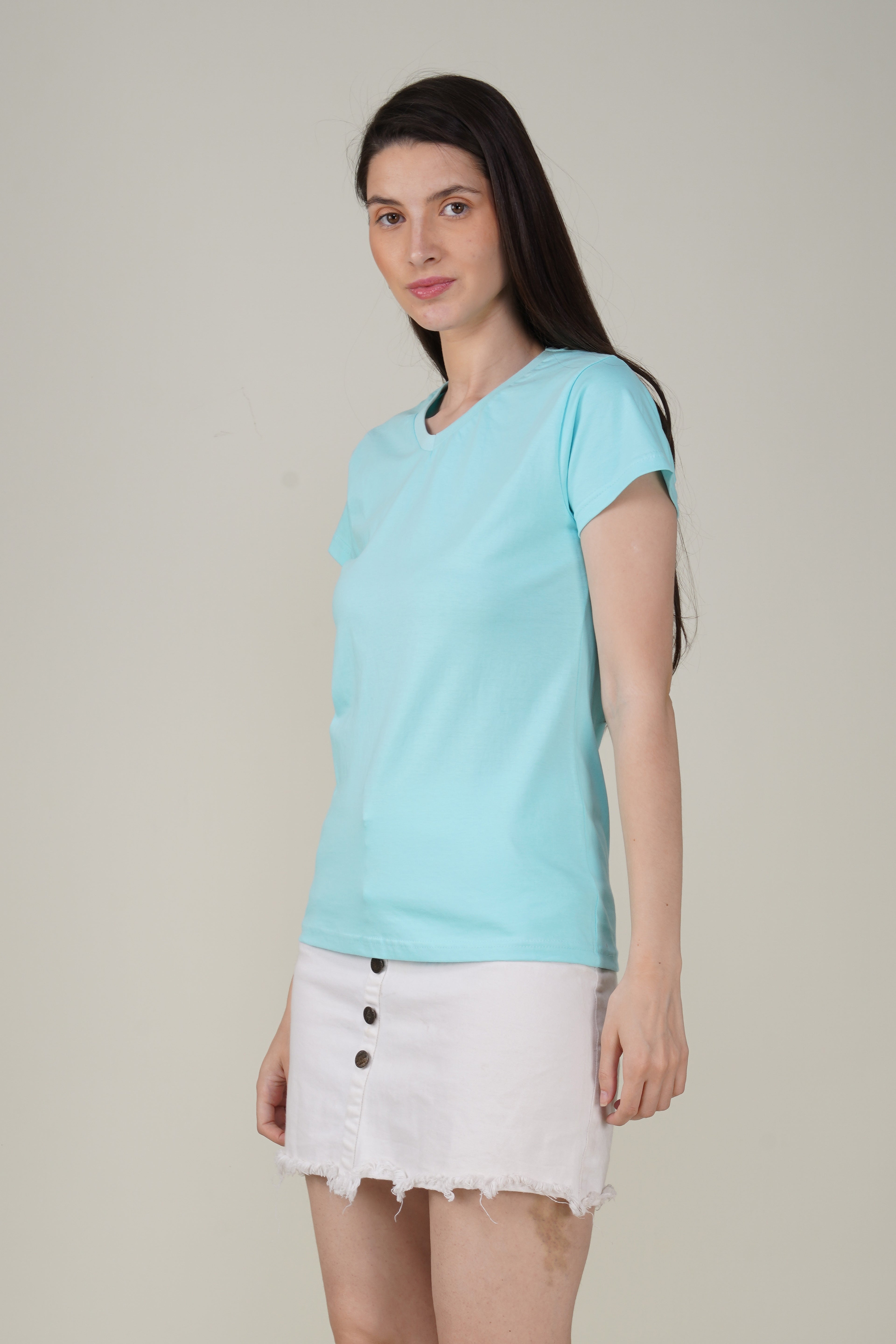 Light Blue Cotton V-Neck T-Shirt