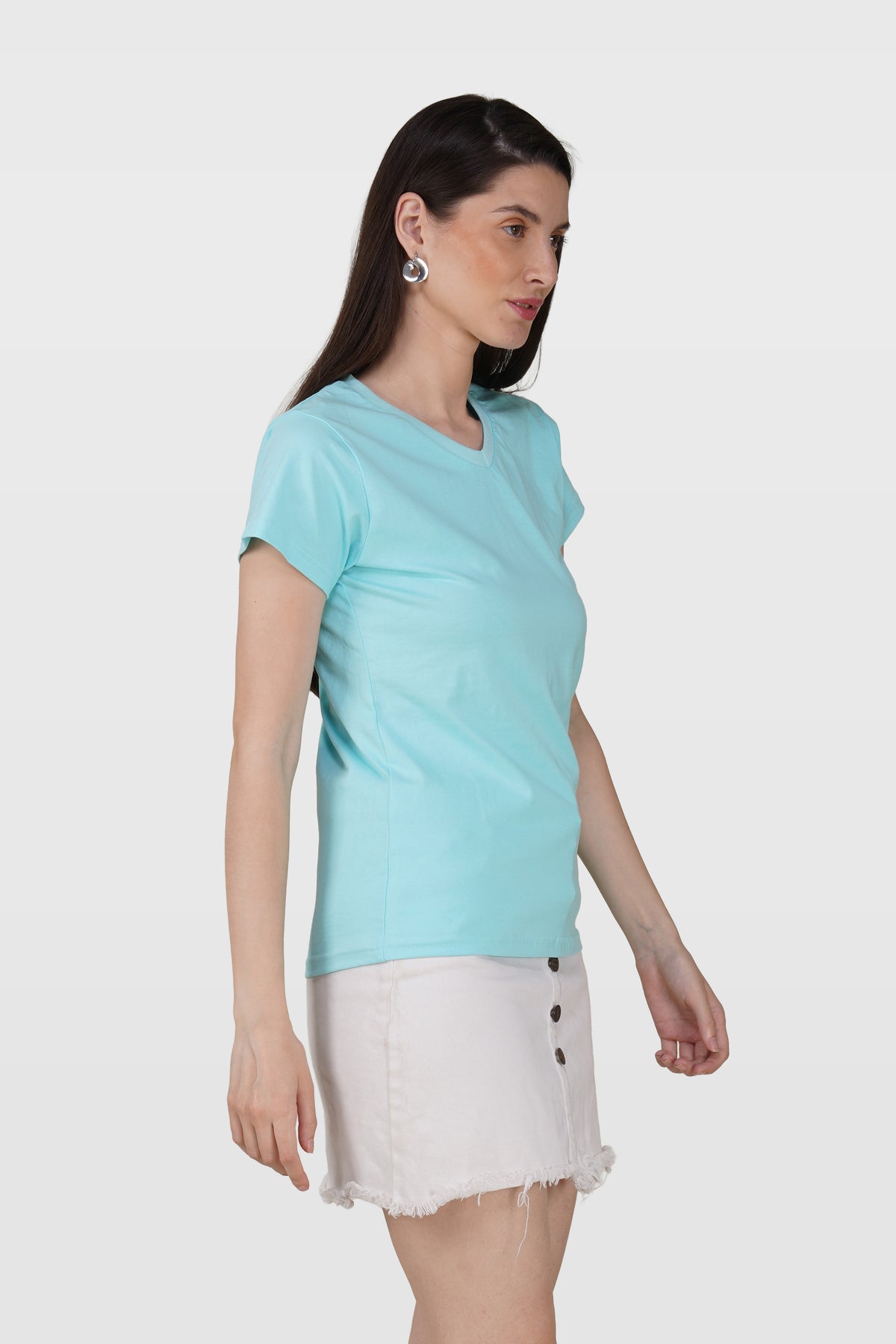 Light Blue Cotton V-Neck T-Shirt