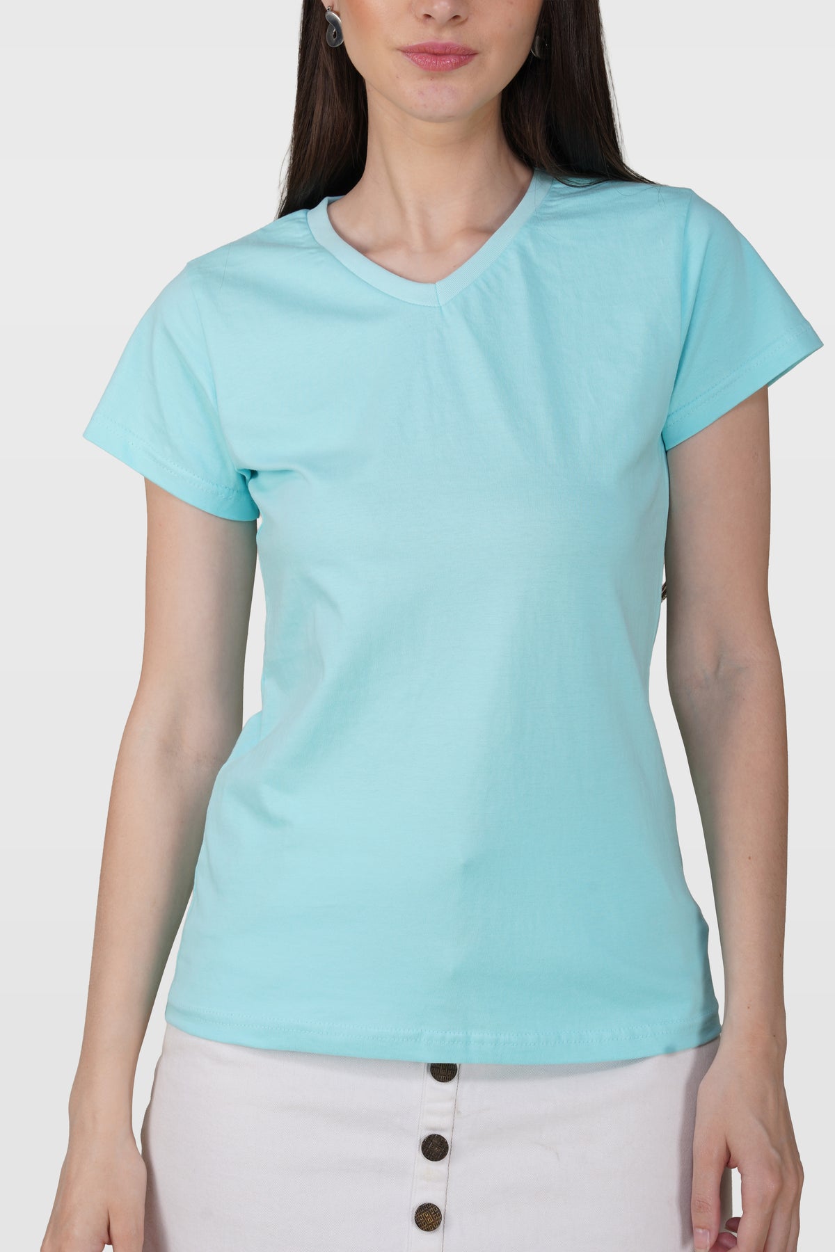 Light Blue Cotton V-Neck T-Shirt