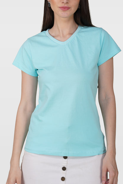 Light Blue Cotton V-Neck T-Shirt
