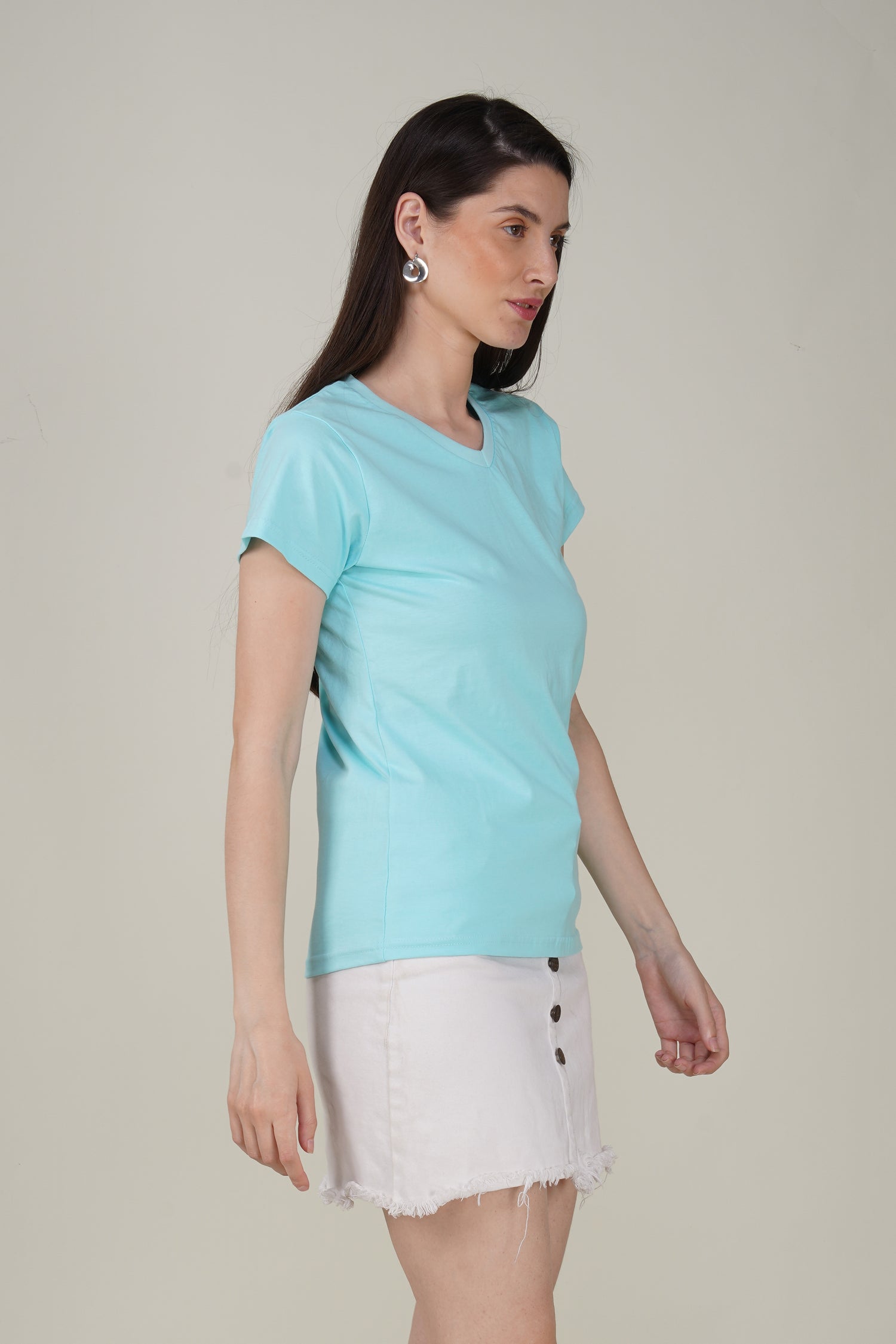 Light Blue Cotton V-Neck T-Shirt