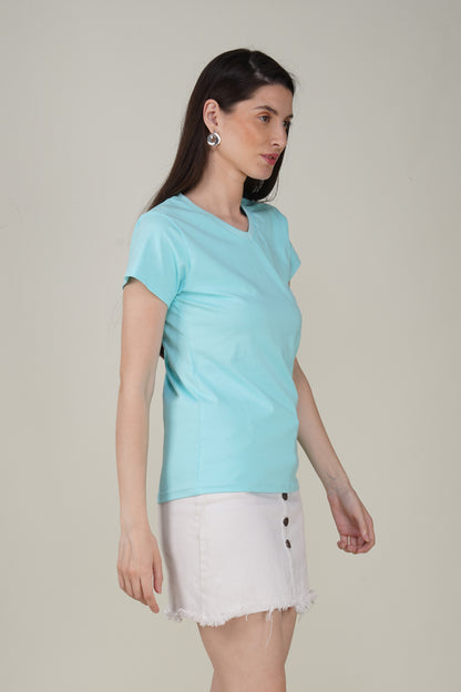 Light Blue Cotton V-Neck T-Shirt