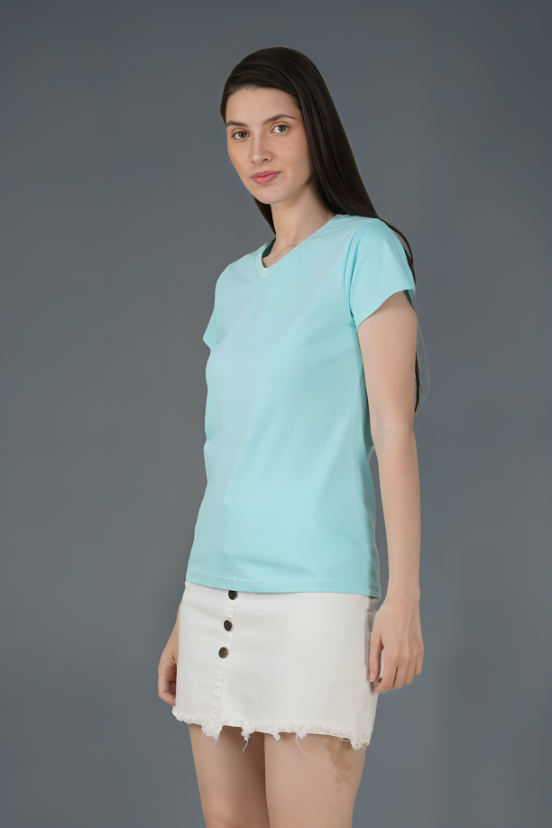 Light Blue Cotton V-Neck T-Shirt