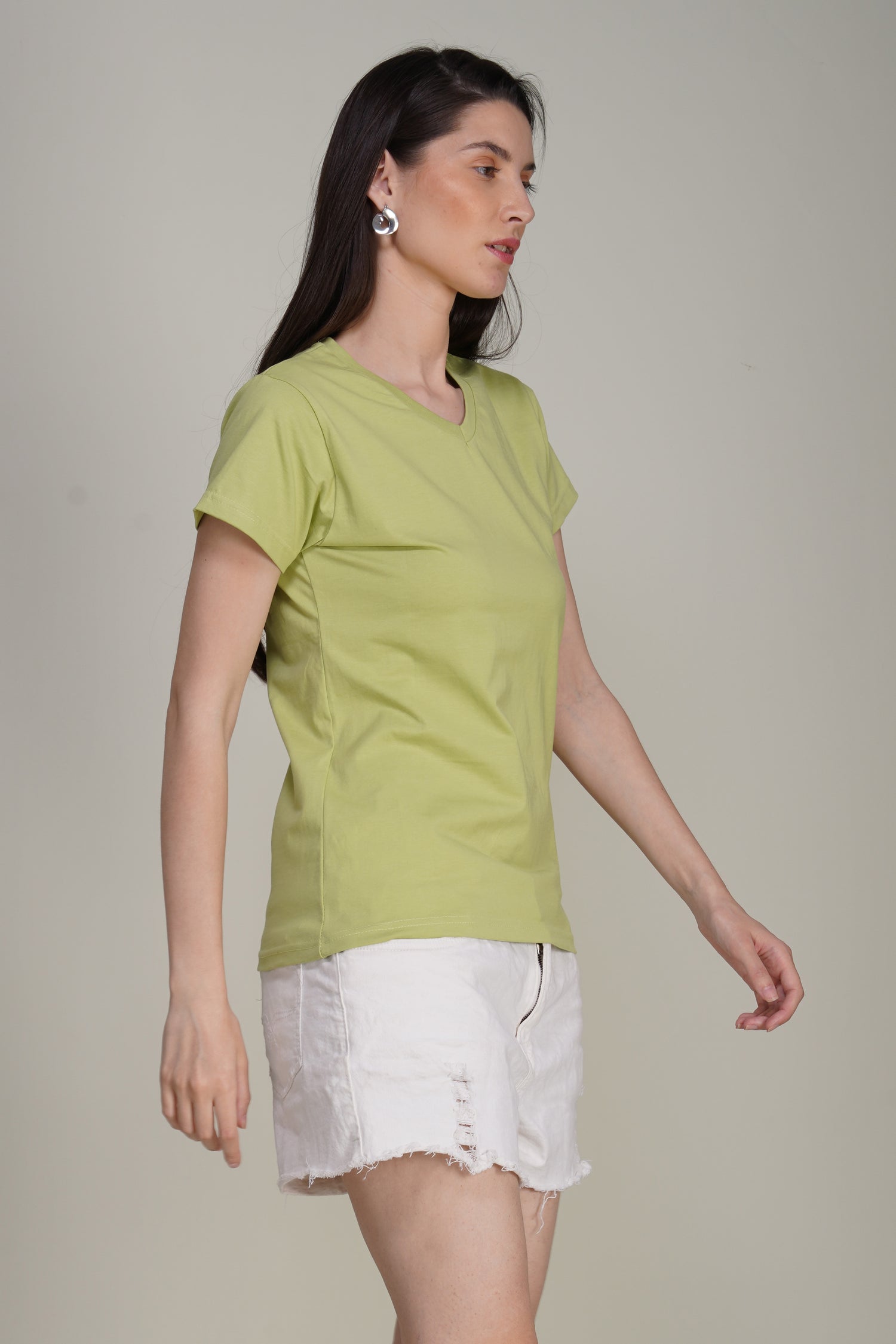 Light Green Cotton V-Neck T-Shirt