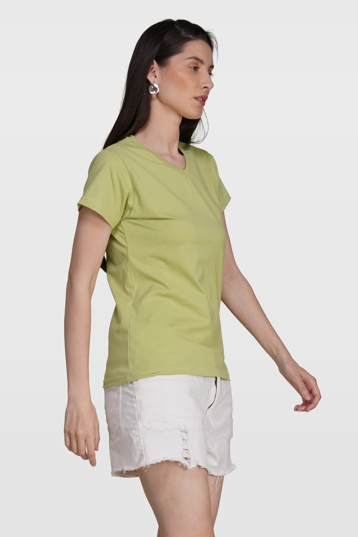 Light Green Cotton V-Neck T-Shirt