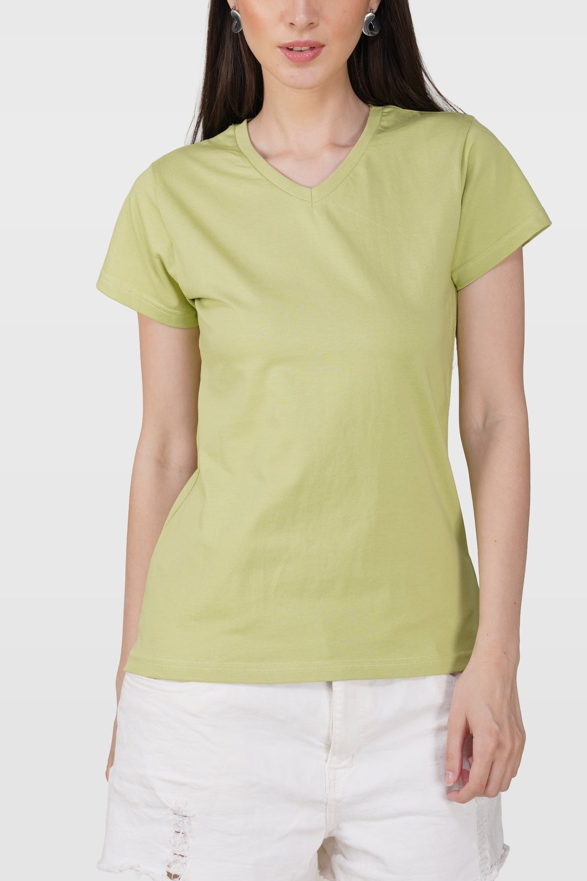 Light Green Cotton V-Neck T-Shirt