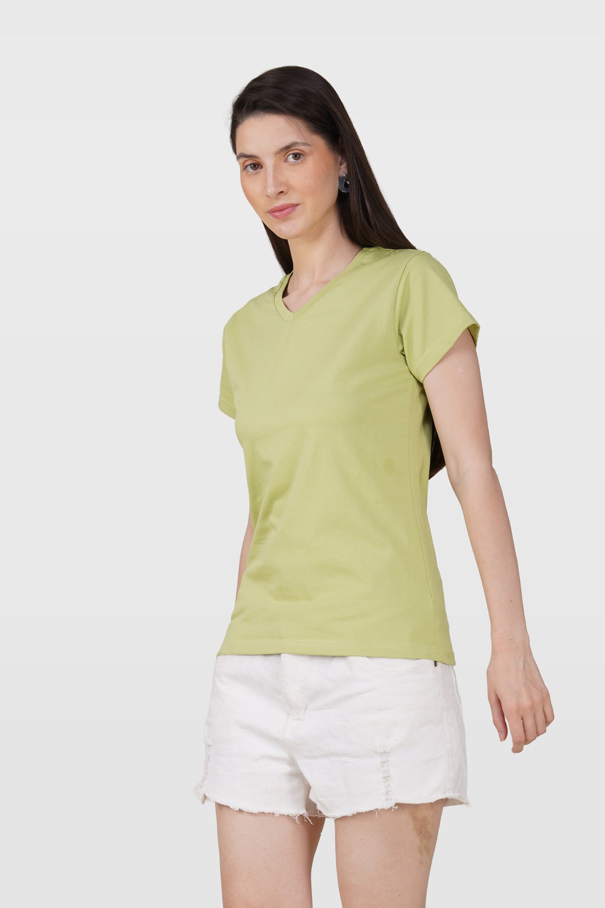 Light Green Cotton V-Neck T-Shirt