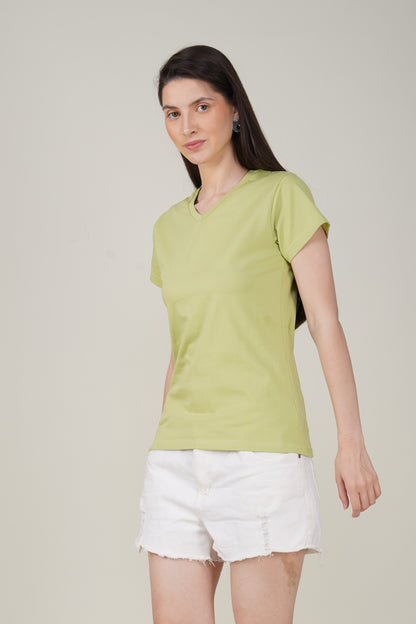 Light Green Cotton V-Neck T-Shirt