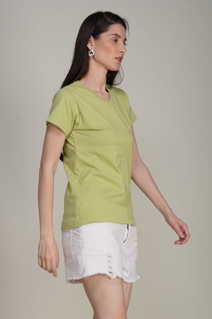 Light Green Cotton V-Neck T-Shirt