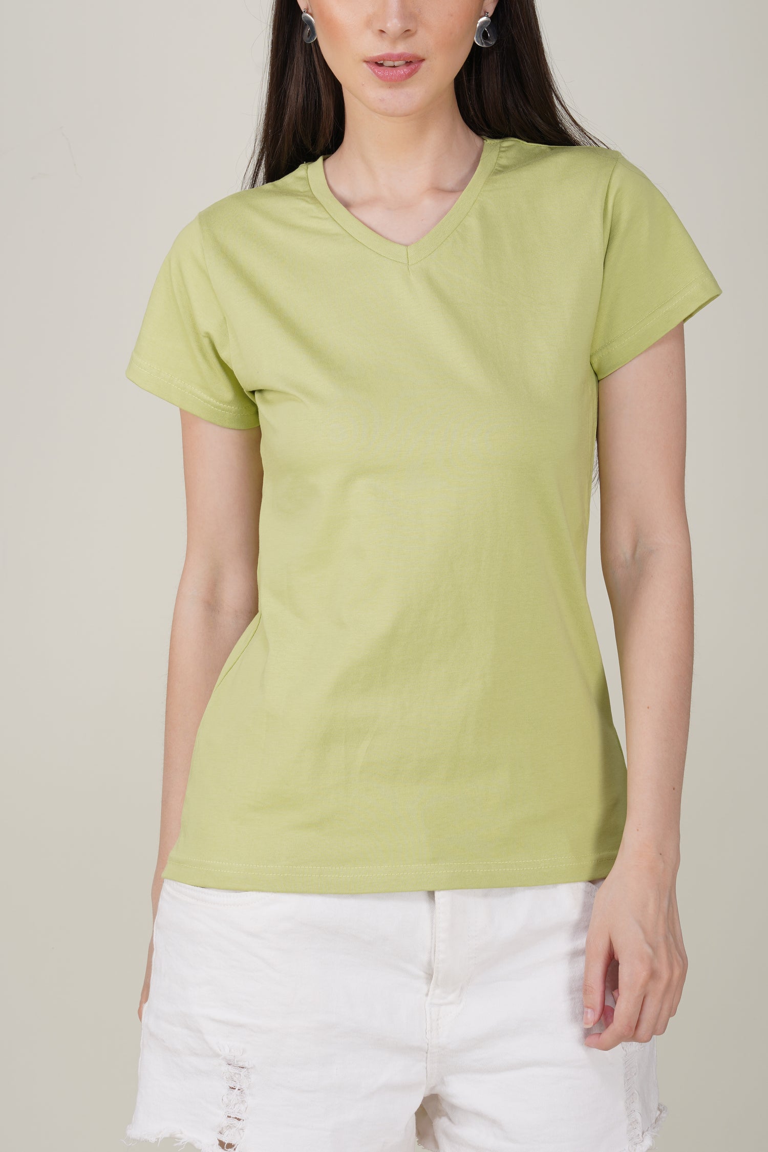 Light Green Cotton V-Neck T-Shirt