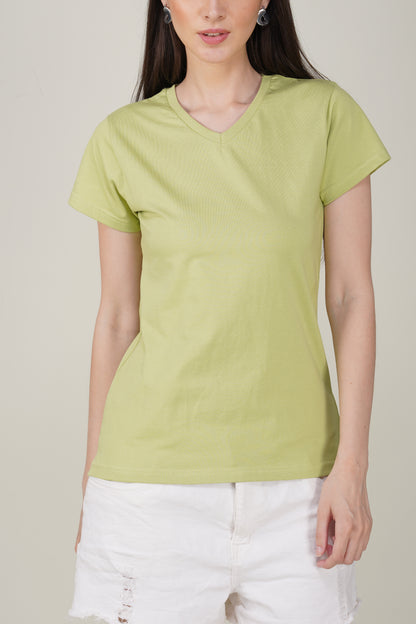 Light Green Cotton V-Neck T-Shirt
