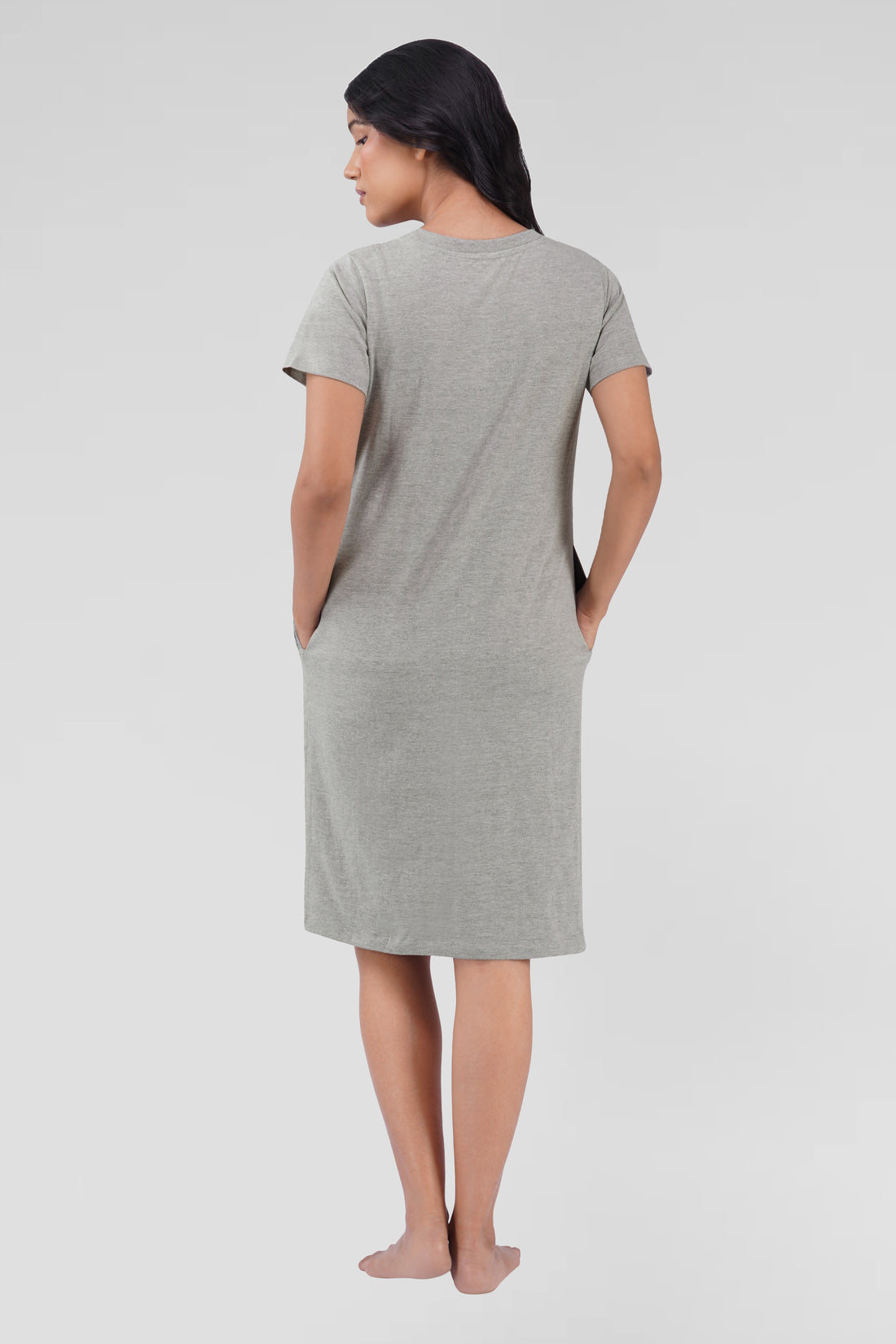 Light Grey Cotton Printed T-Shirt Nightdress