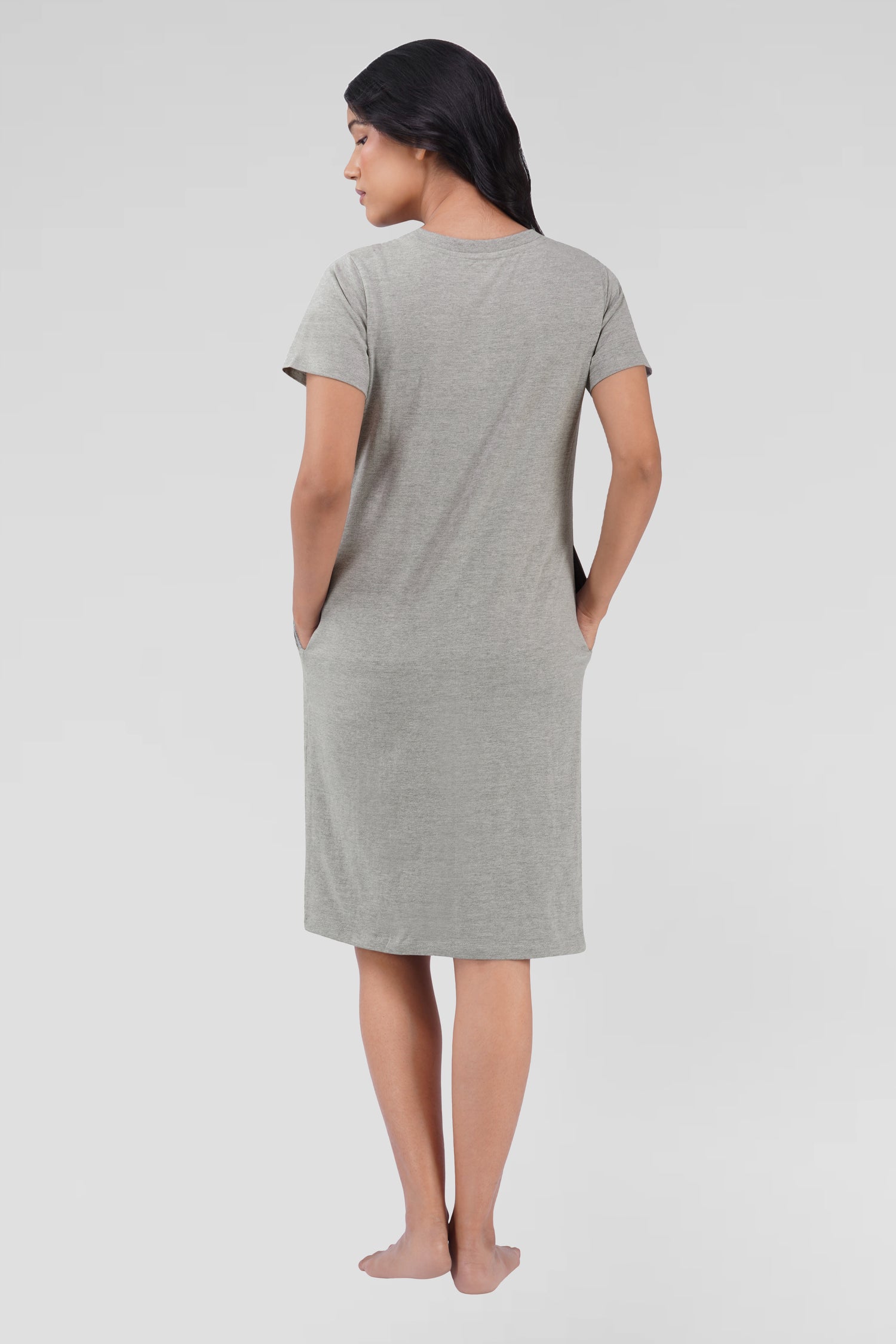 Light Grey Cotton Printed T-Shirt Nightdress