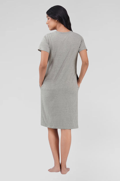 Light Grey Cotton Printed T-Shirt Nightdress