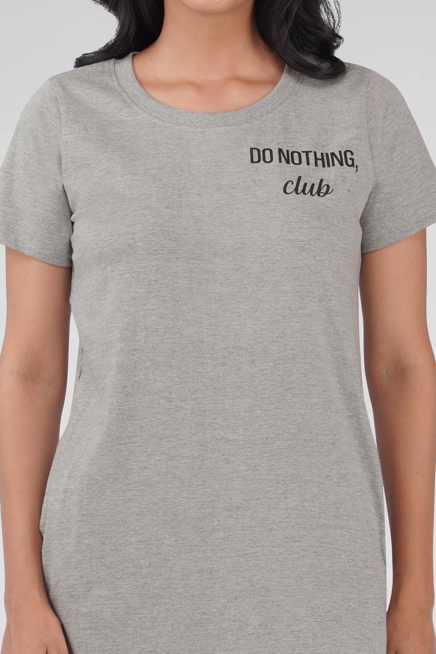Light Grey Cotton Printed T-Shirt Nightdress