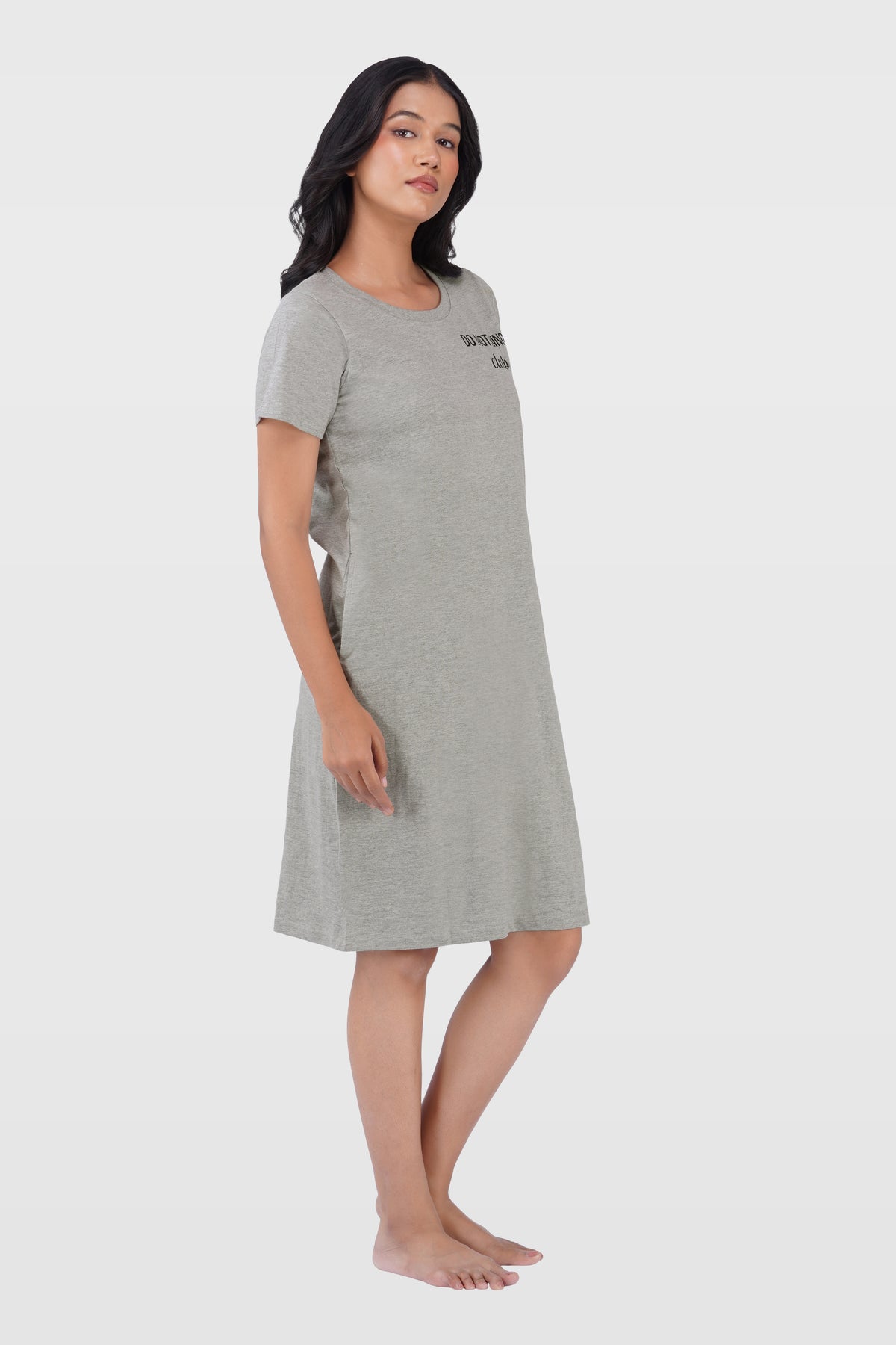 Light Grey Cotton Printed T-Shirt Nightdress