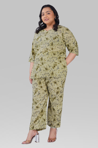 Light Pastel Green Plus Size Cotton Printed Pyjama Set