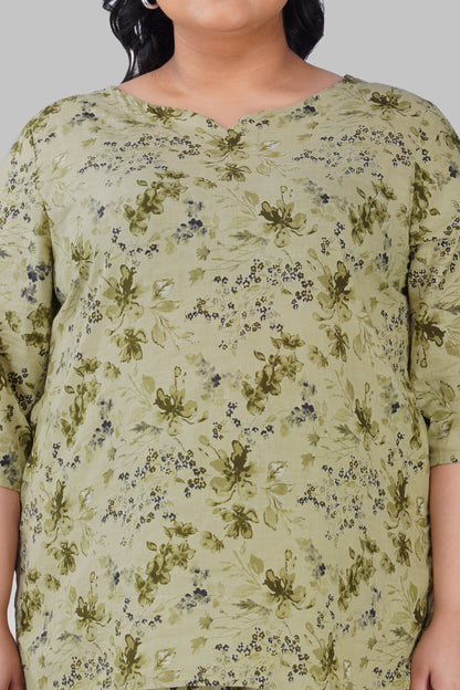 Light Pastel Green Plus Size Cotton Printed Pyjama Set