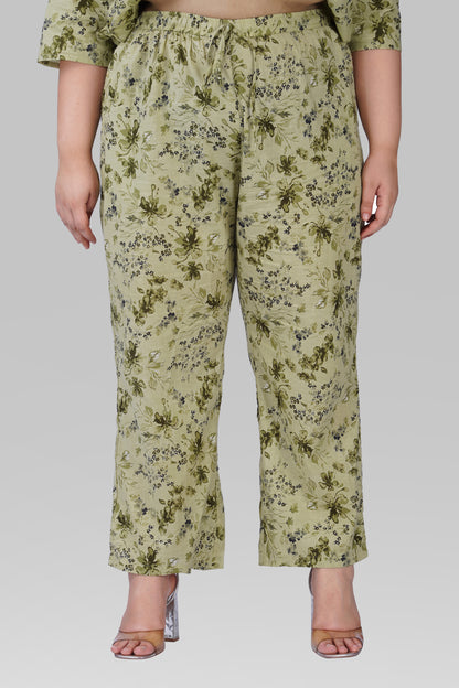 Light Pastel Green Plus Size Cotton Printed Pyjama Set