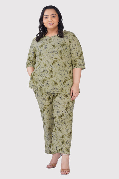 Light Pastel Green Plus Size Cotton Printed Pyjama Set