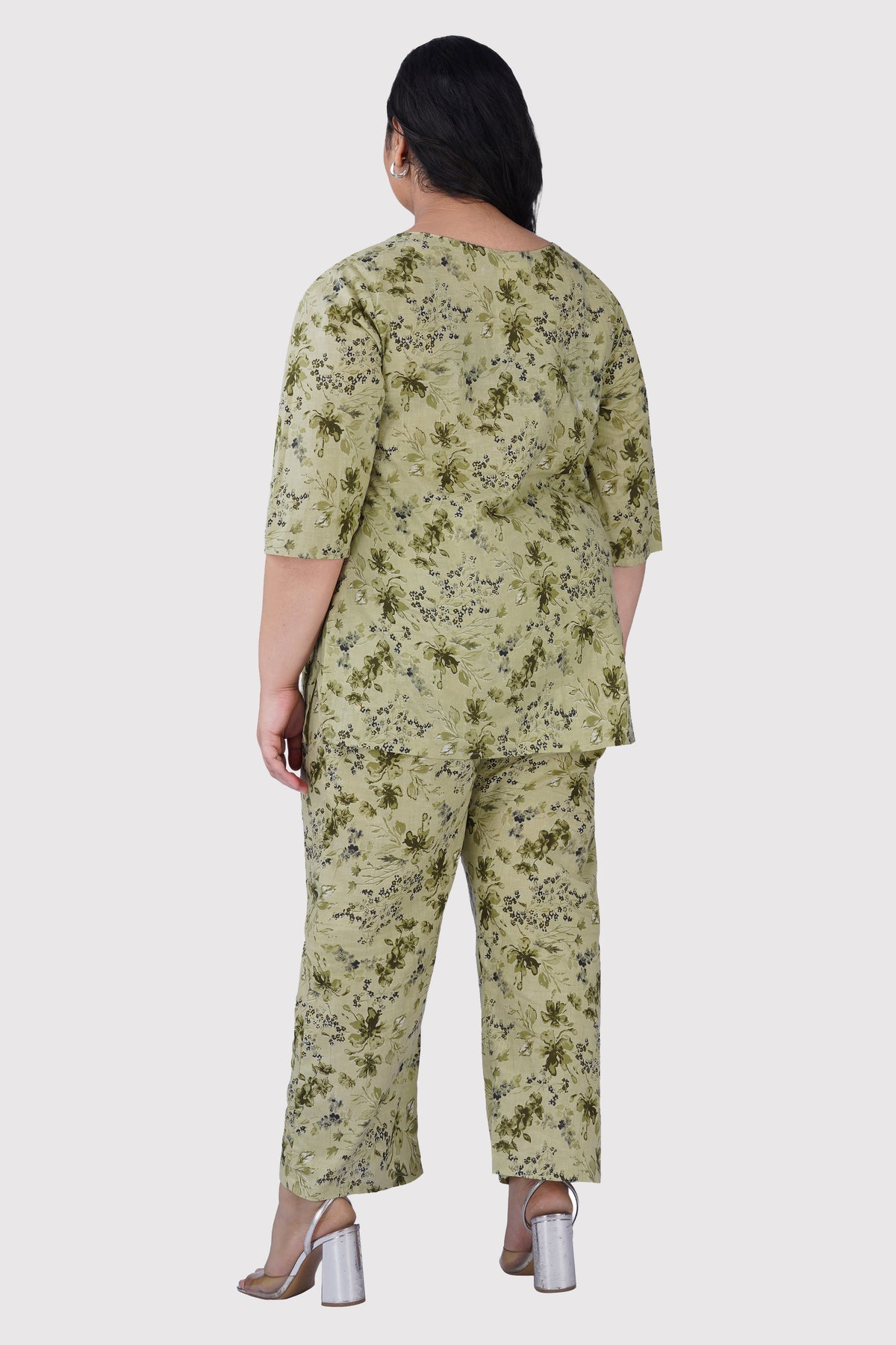 Light Pastel Green Plus Size Cotton Printed Pyjama Set