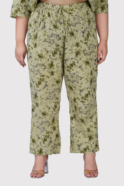 Light Pastel Green Plus Size Cotton Printed Pyjama Set
