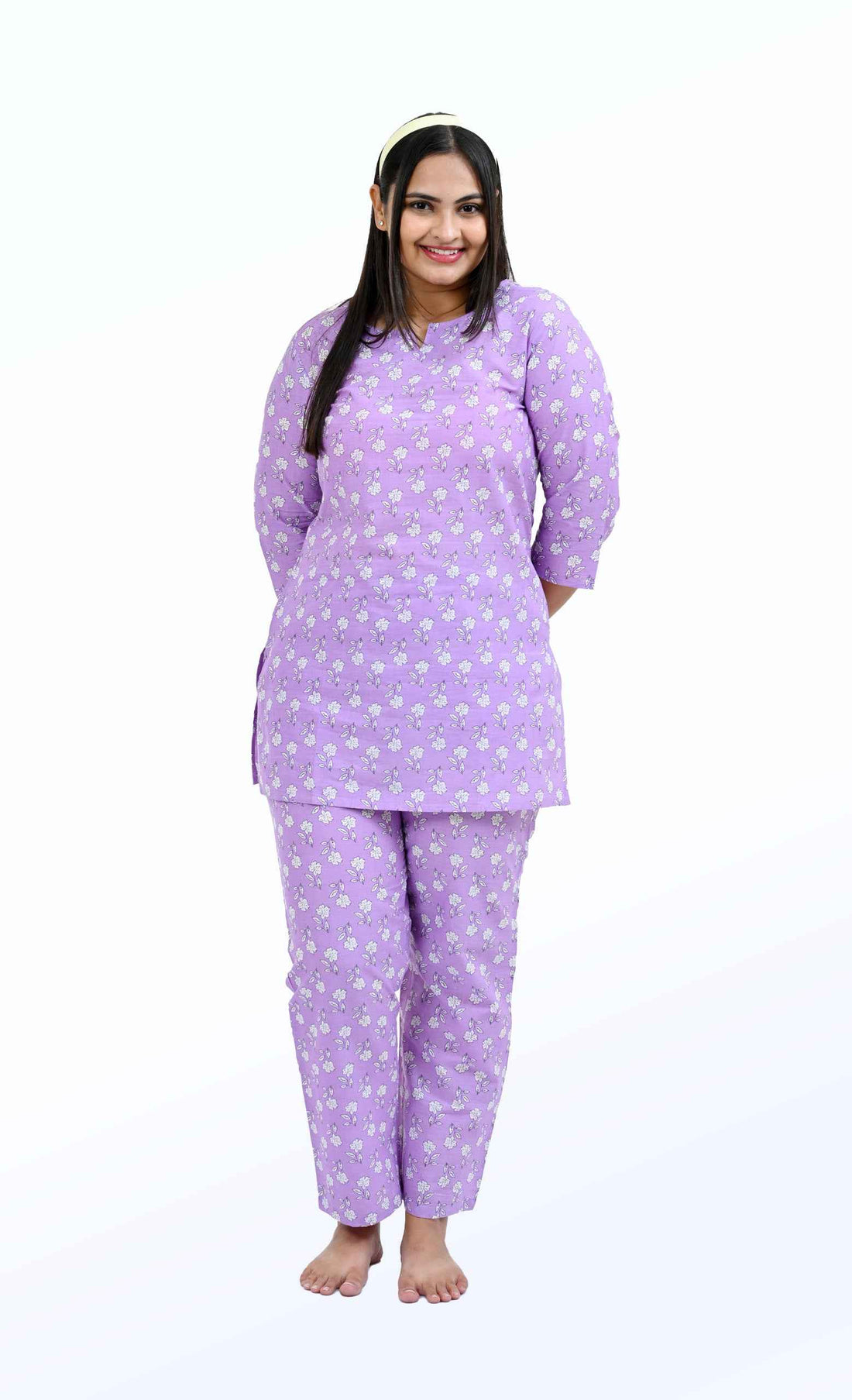 Light Pastel Purple Cotton Printed Pyjama Set