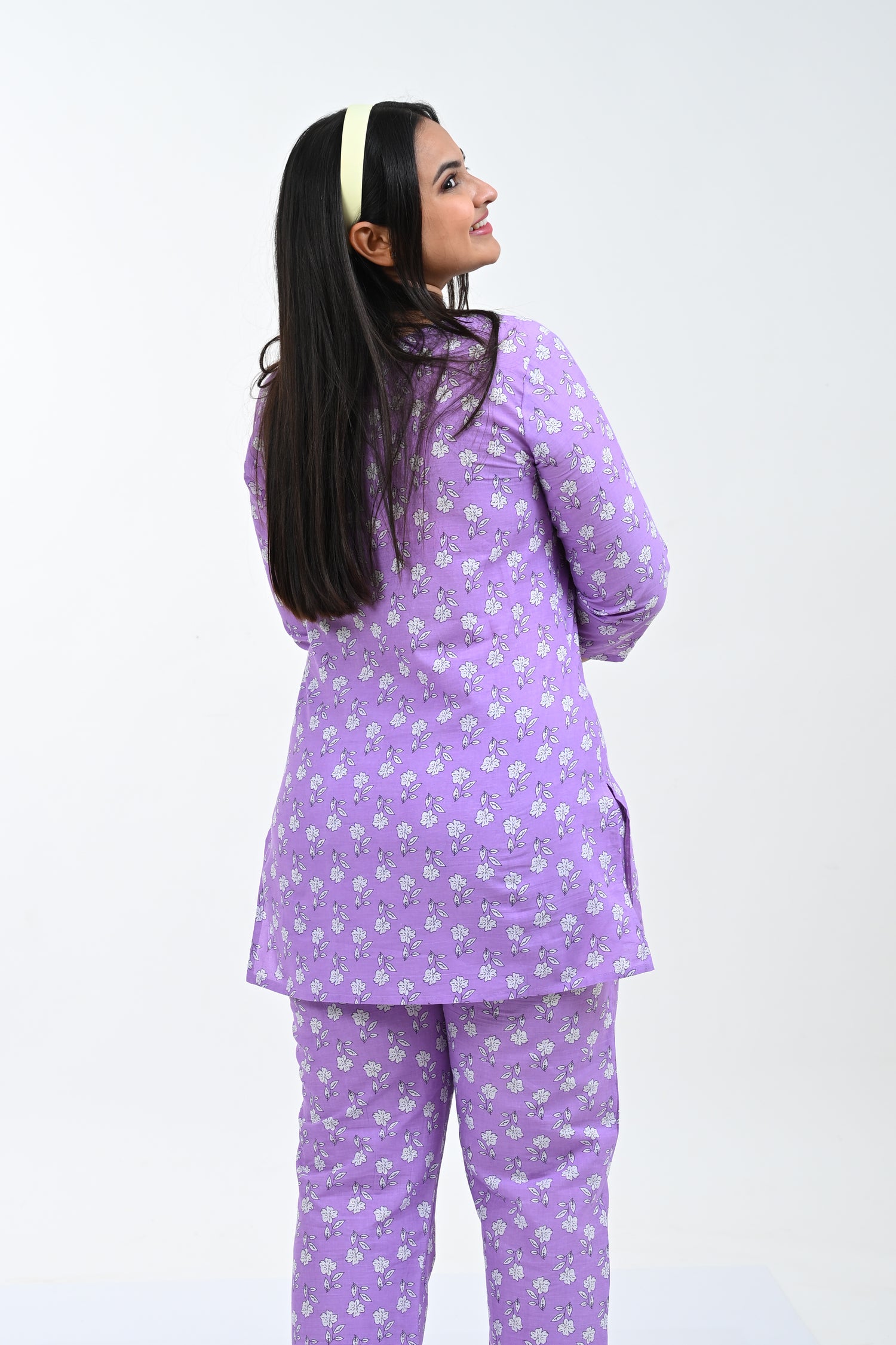 Light Pastel Purple Cotton Printed Pyjama Set