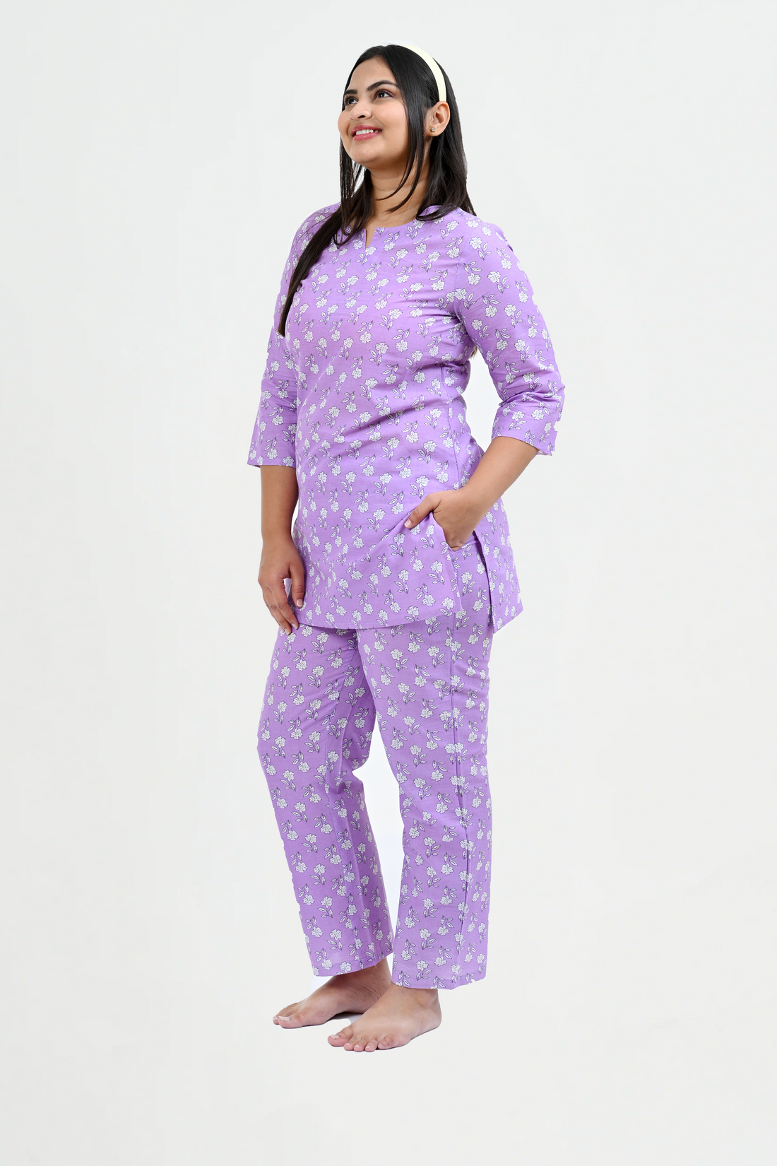 Light Pastel Purple Cotton Printed Pyjama Set