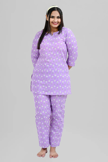 Light Pastel Purple Cotton Printed Pyjama Set