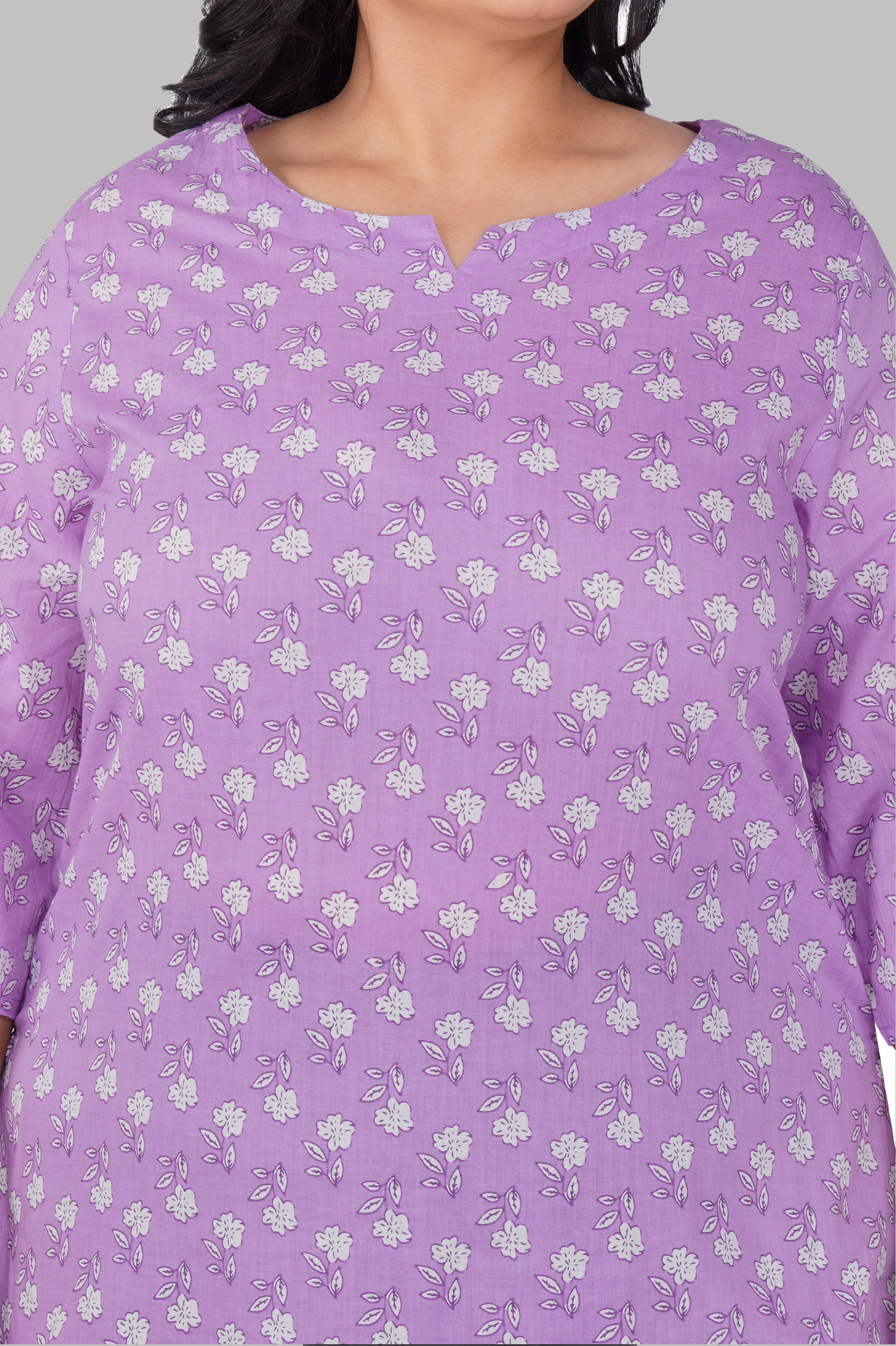 Light Pastel Purple Plus Size Cotton Printed Kurti