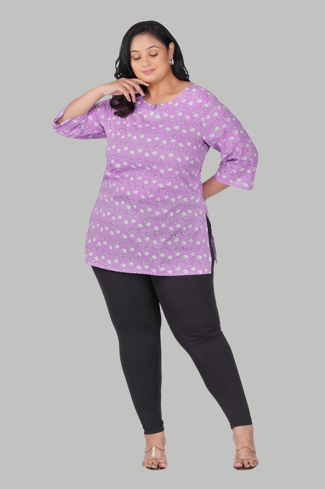 Light Pastel Purple Plus Size Cotton Printed Kurti
