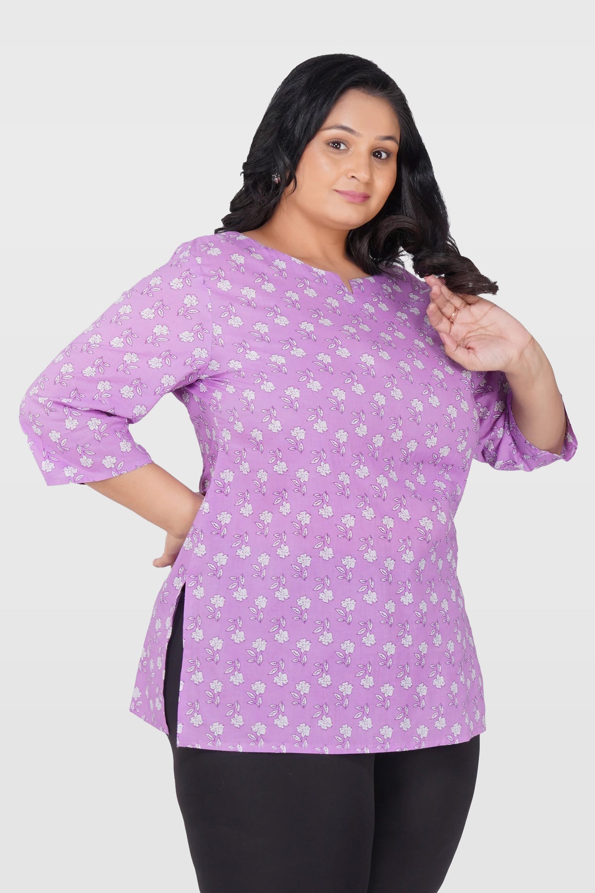 Light Pastel Purple Plus Size Cotton Printed Kurti